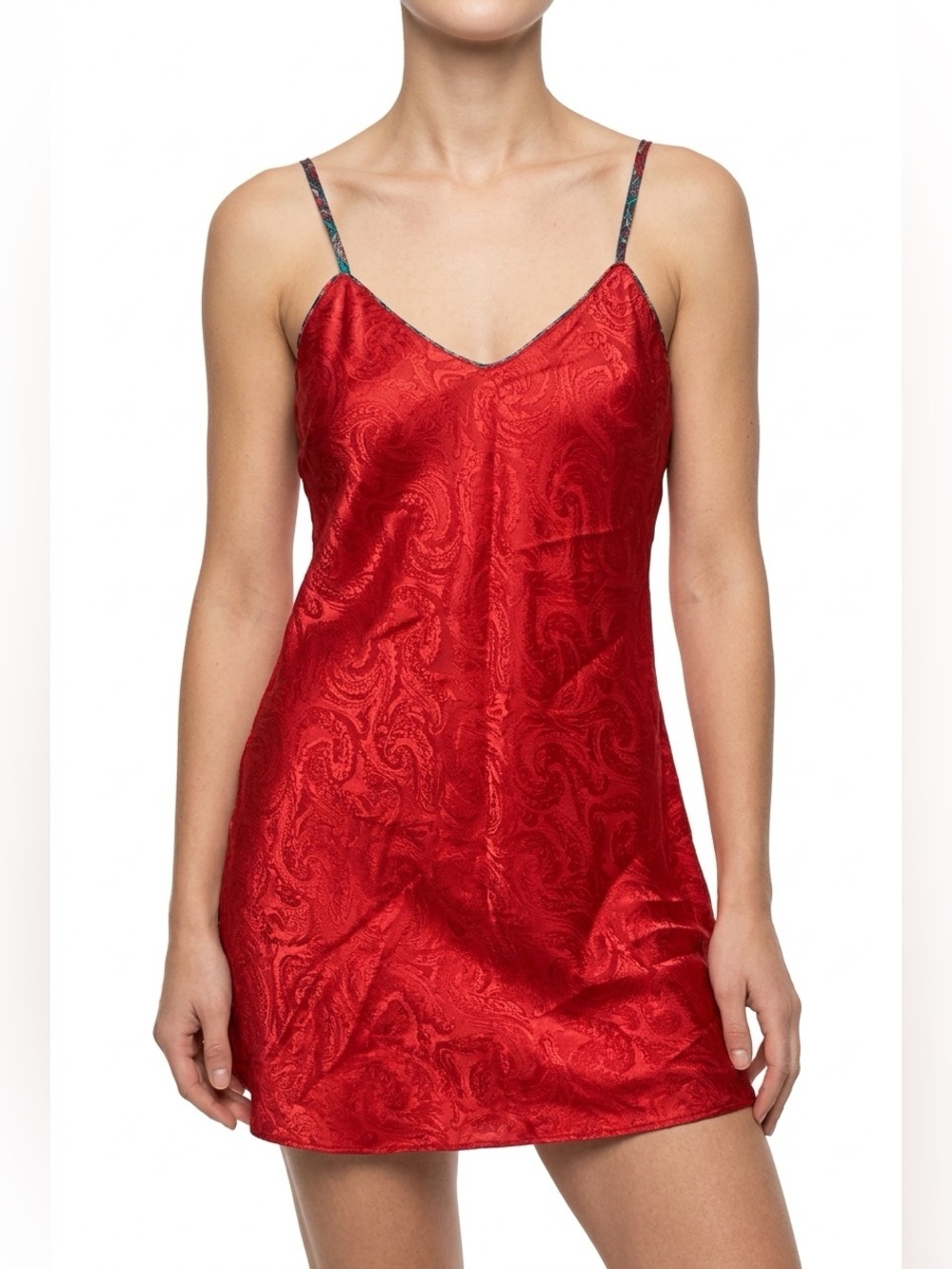 ✌️4 for $20✌️ Red Paisley Satin Slip Dress with Decorative Straps